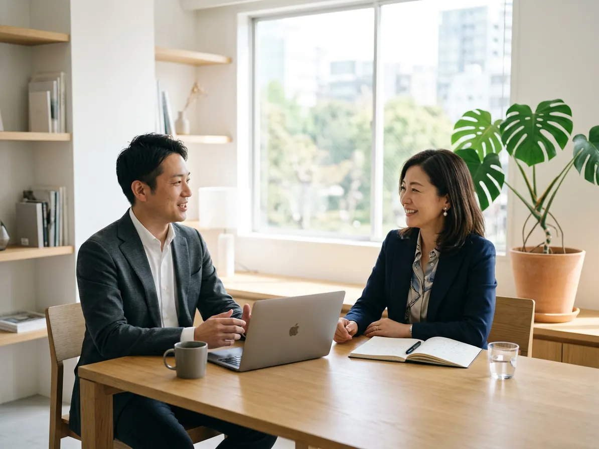 メディアプランナーと経営者が相談している様子