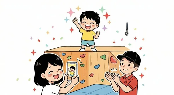 親子で初チャレンジ！ — コマ2：大丈夫！ここを持ってごらん！