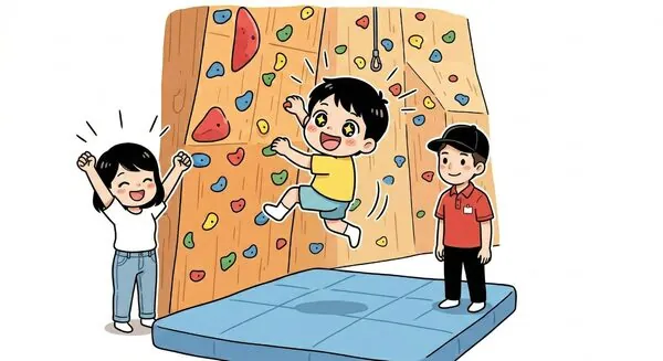 親子で初チャレンジ！ — コマ3：わぁ！もっと上まで行ける！！