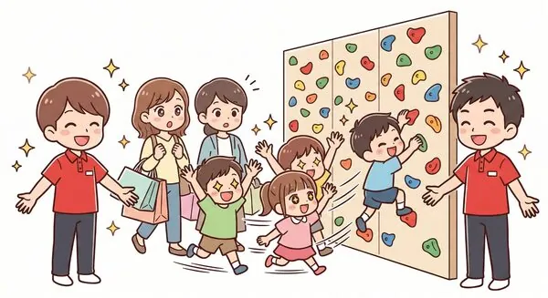 イベント大成功！SNSでバズる — コマ2：ボルダリングだ！！やりたい！！