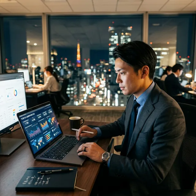 データを見ながら広告運用を検討するコンサルタント
